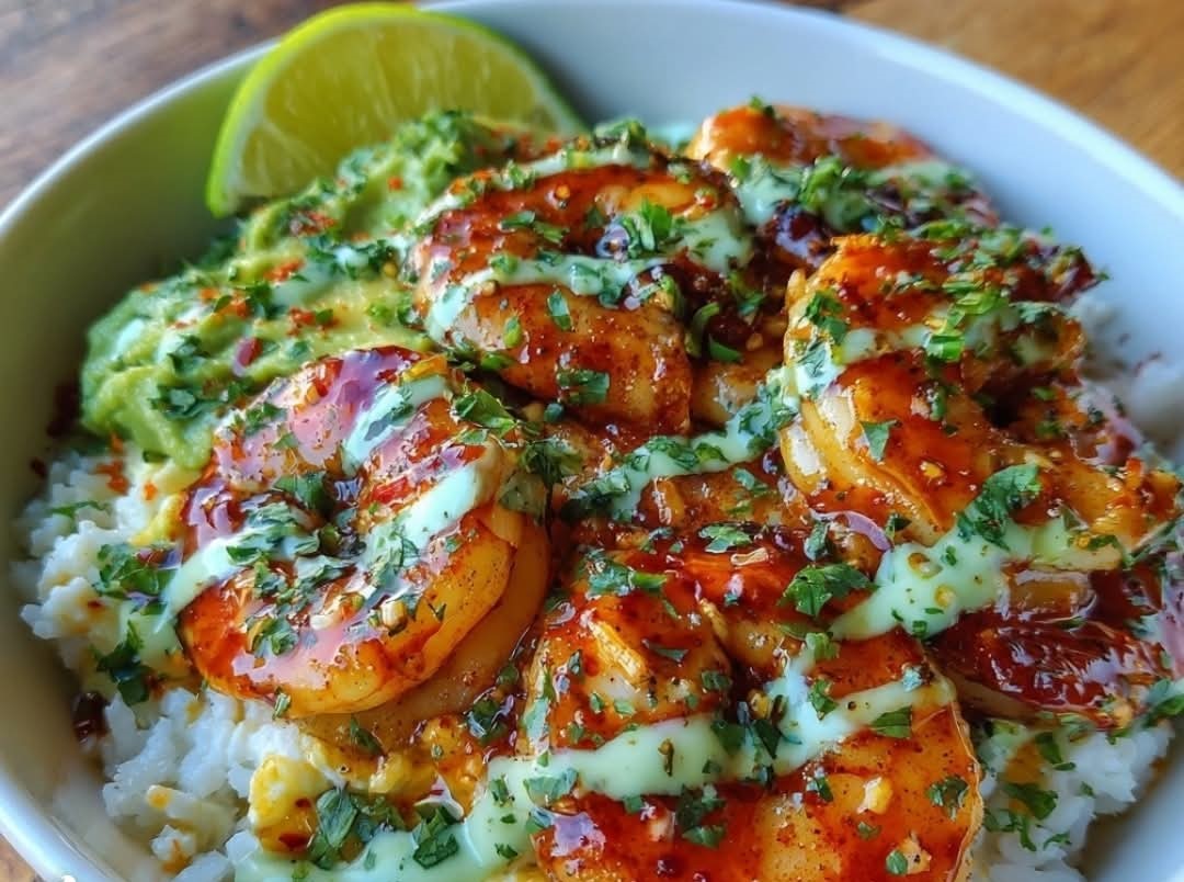 Mediterranean Spicy Honey Lime Shrimp Rice Bowls with Cottage Cheese Avocado Crema 1