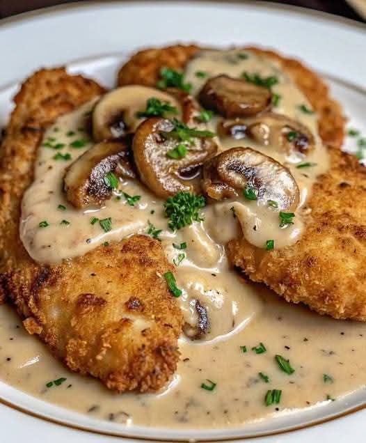 Mediterranean Golden Crispy Chicken With Parmesan Mushroom Sauce 4