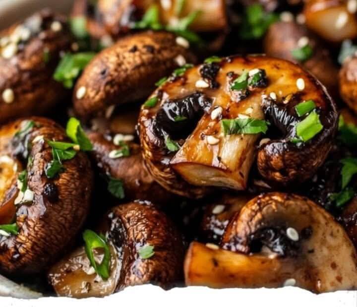 Mediterranean Balsamic Soy Roasted Garlic Mushrooms 1