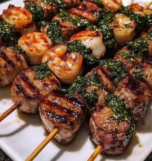 Mediterranean Grilled Surf & Turf Skewers with Fresh Chimichurri 1