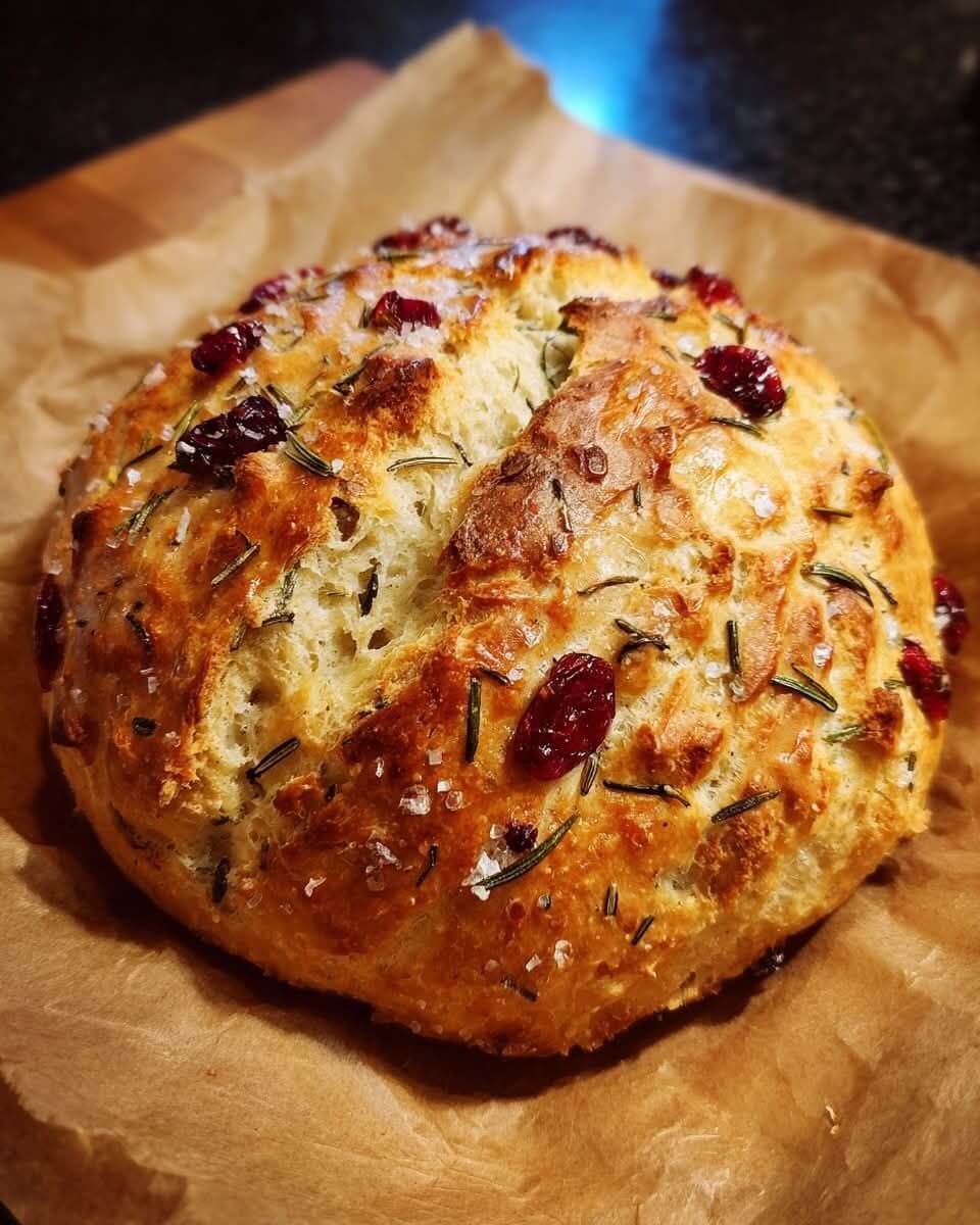 No-Knead Rosemary Cranberry Bread with Olive Oil & Sea Salt 1