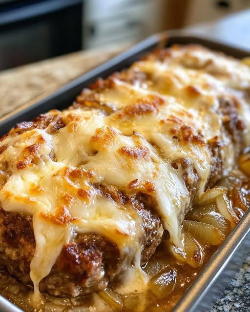French Onion Meatloaf with Melted Swiss Cheese Air Fryer Recipe 1