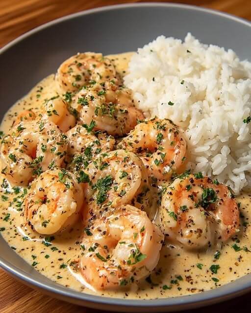 Mediterranean Creamy Garlic Butter Shrimp Bowl with Herb Rice 1