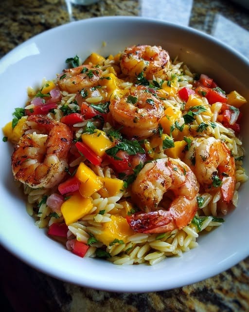 Mediterranean Spicy Mango Chili Shrimp Orzo Bowl 8