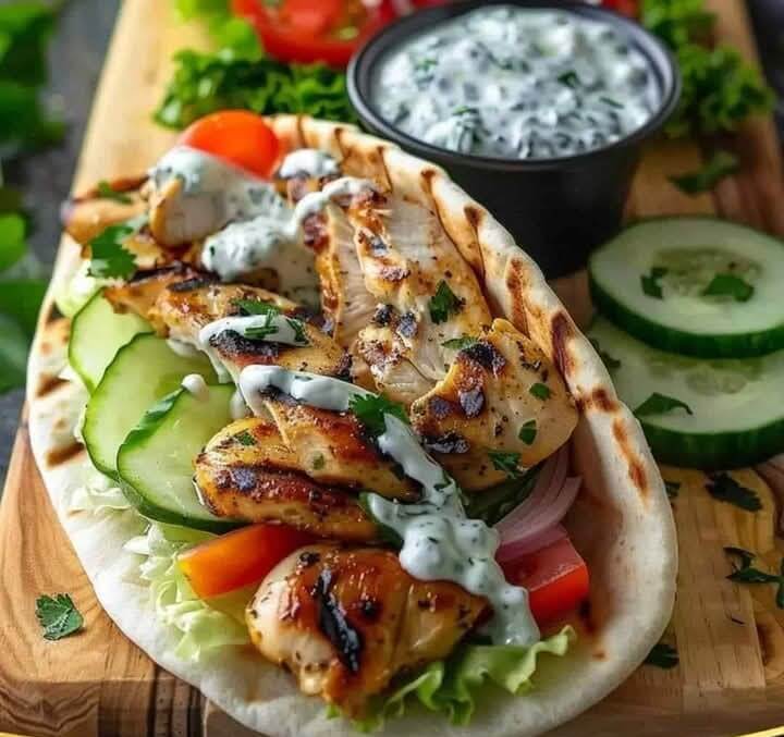 Mediterranean Greek Chicken Gyros with Tzatziki Sauce and Greek Salad 1