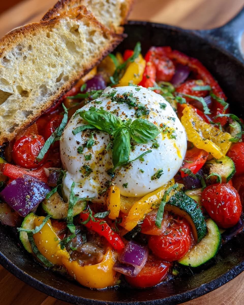 Mediterranean Warm Burrata & Garlic Roasted Veggie Skillet 7
