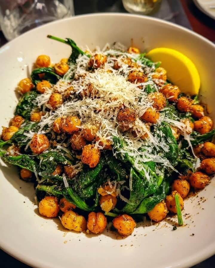 Mediterranean Crispy Gruyere Chickpeas & Spinach with Lemon 1