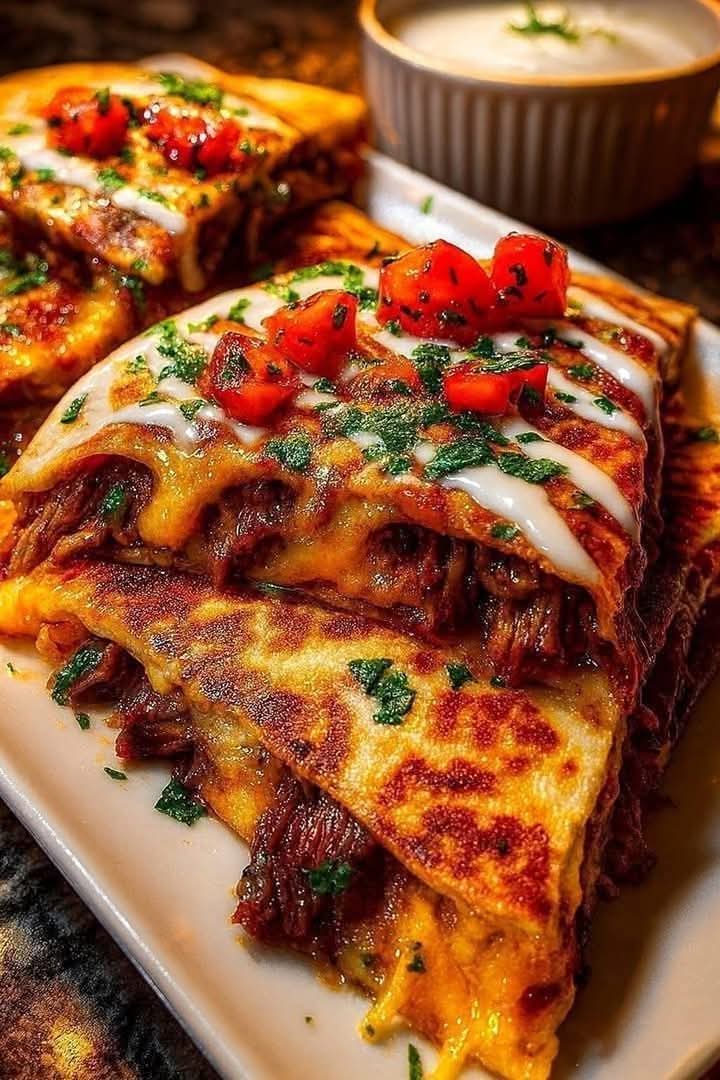 Mediterranean Cheesy Beef Flatbread Quesadilla 1