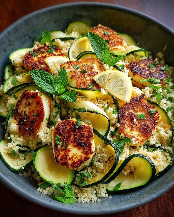 Mediterranean Zucchini & Halloumi Salad with Couscous & Lemon Dressing 1