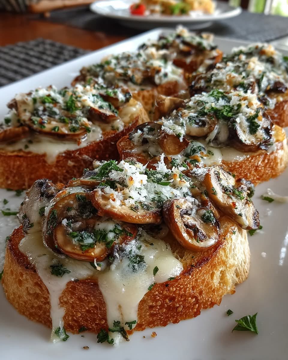 Mediterranean Cheesy Garlic Mushroom Bruschetta 1