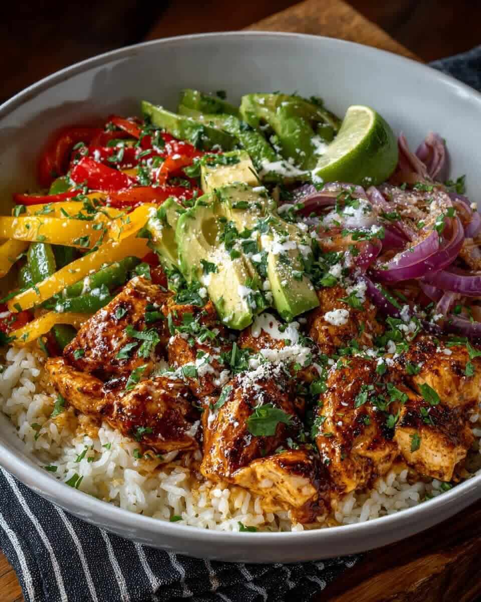 Mediterranean Loaded Chicken Fajita Rice Bowls with Smoky Chipotle Cream 1
