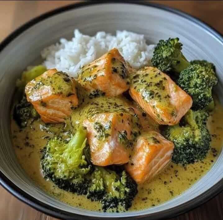 Mediterranean Creamy Coconut Curry Salmon with Tender Broccoli 1