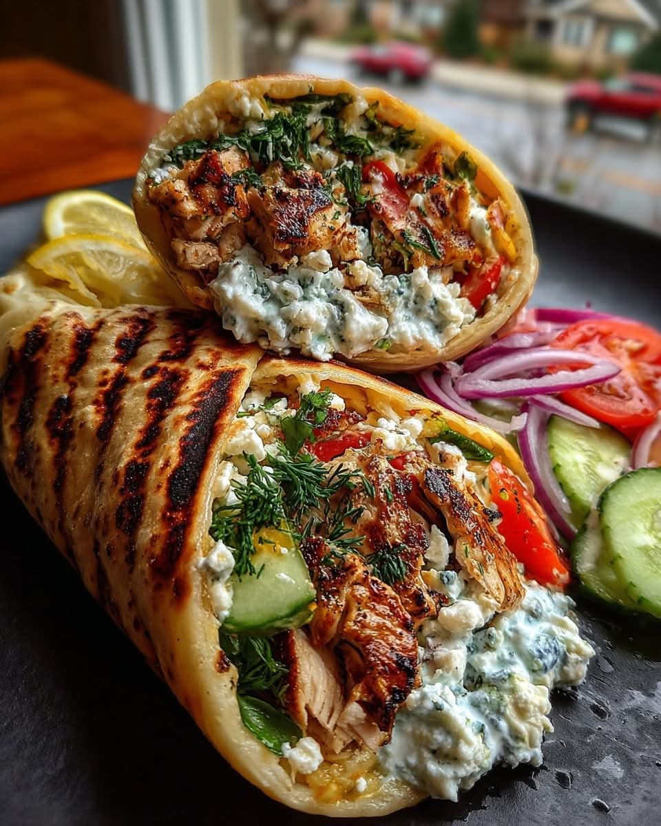 Mediterranean Greek Chicken Wrap with Spicy Feta Sauce 1