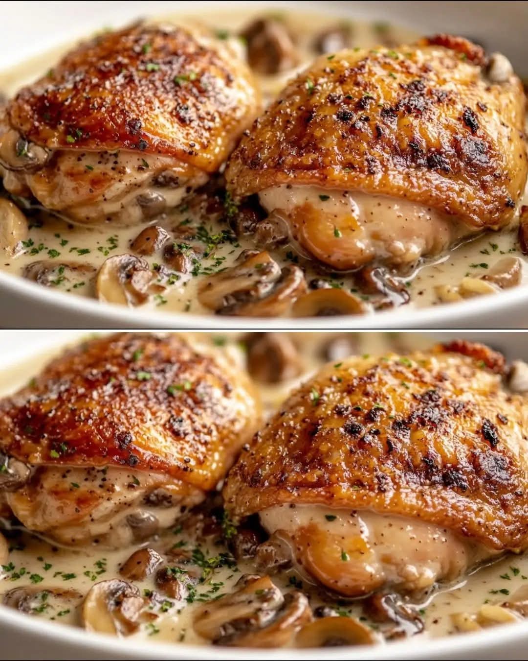 Mediterranean Golden Chicken Thighs in Creamy Mushroom Garlic Sauce 1