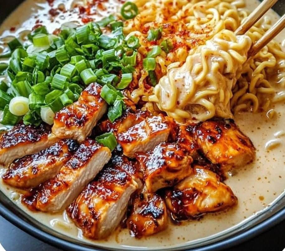 Mediterranean Fiery Chicken Ramen w/ Creamy Garlic Sauce 1