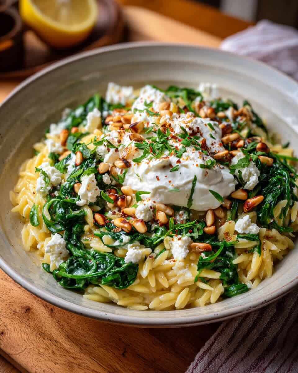 Mediterranean Creamy Lemon Orzo with Spinach, Feta & Pine Nuts 4