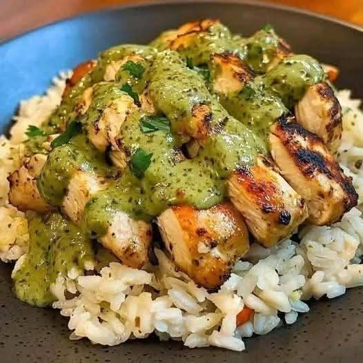 Mediterranean Grilled Chicken with Cilantro Sauce & Rice 1