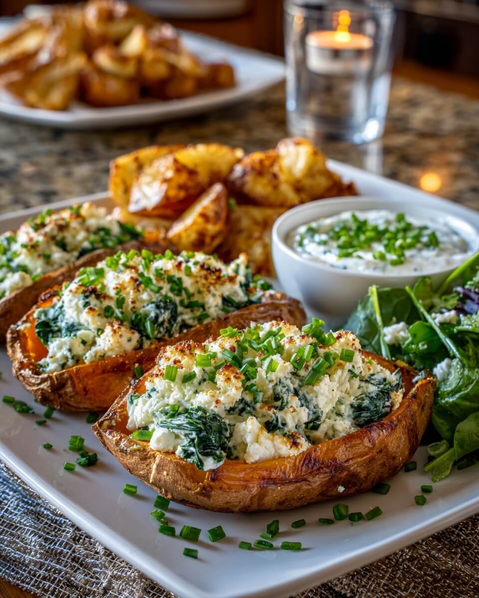 Spinach & Ricotta Stuffed Sweet Potatoes with Herb Drizzle 1
