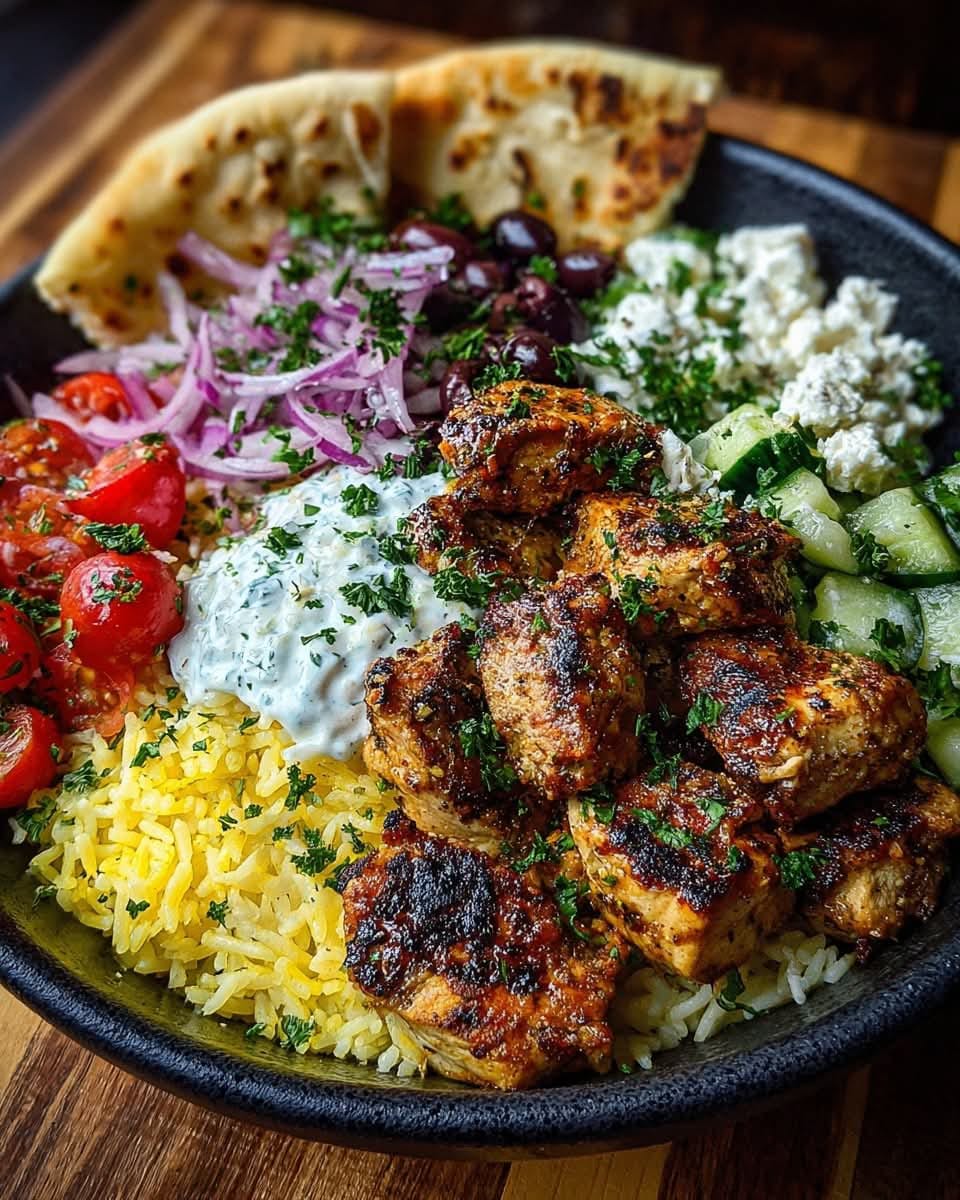 Mediterranean Greek Chicken Souvlaki Bowls & Garlic Sauce 1
