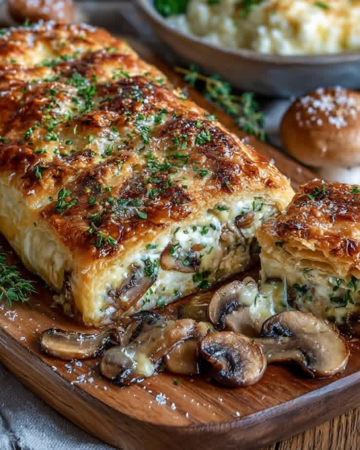 Mediterranean Savory Mushroom & Gruyère Puff Pastry Braid 1