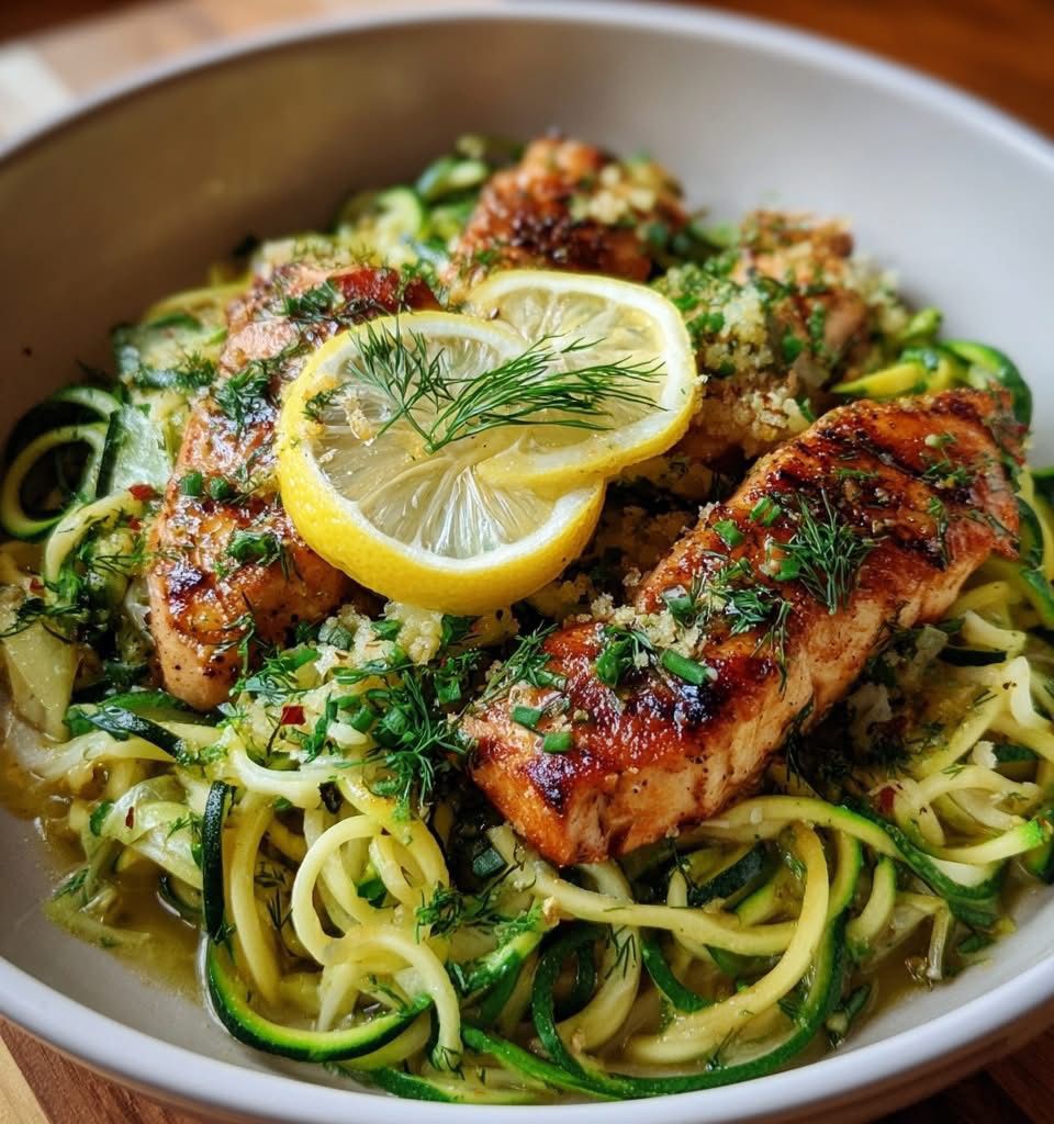 Mediterranean Lemon Dill Chicken with Creamy Zucchini Pasta. 1