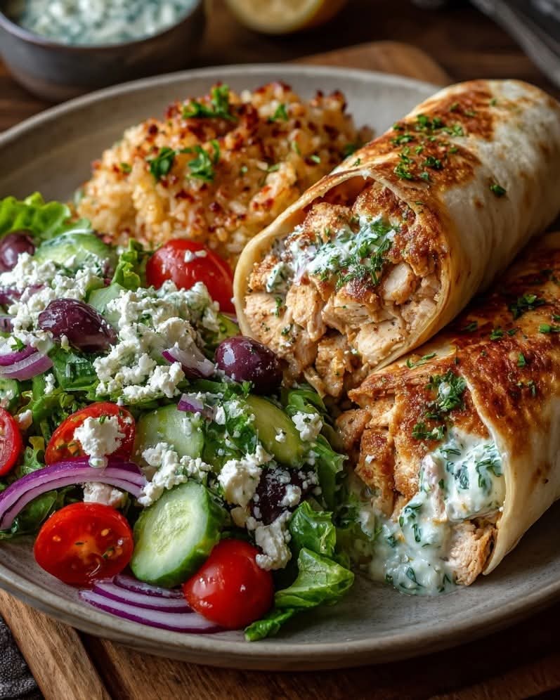 Mediterranean Greek Chicken Wraps with Lemon Herb Dressing 1