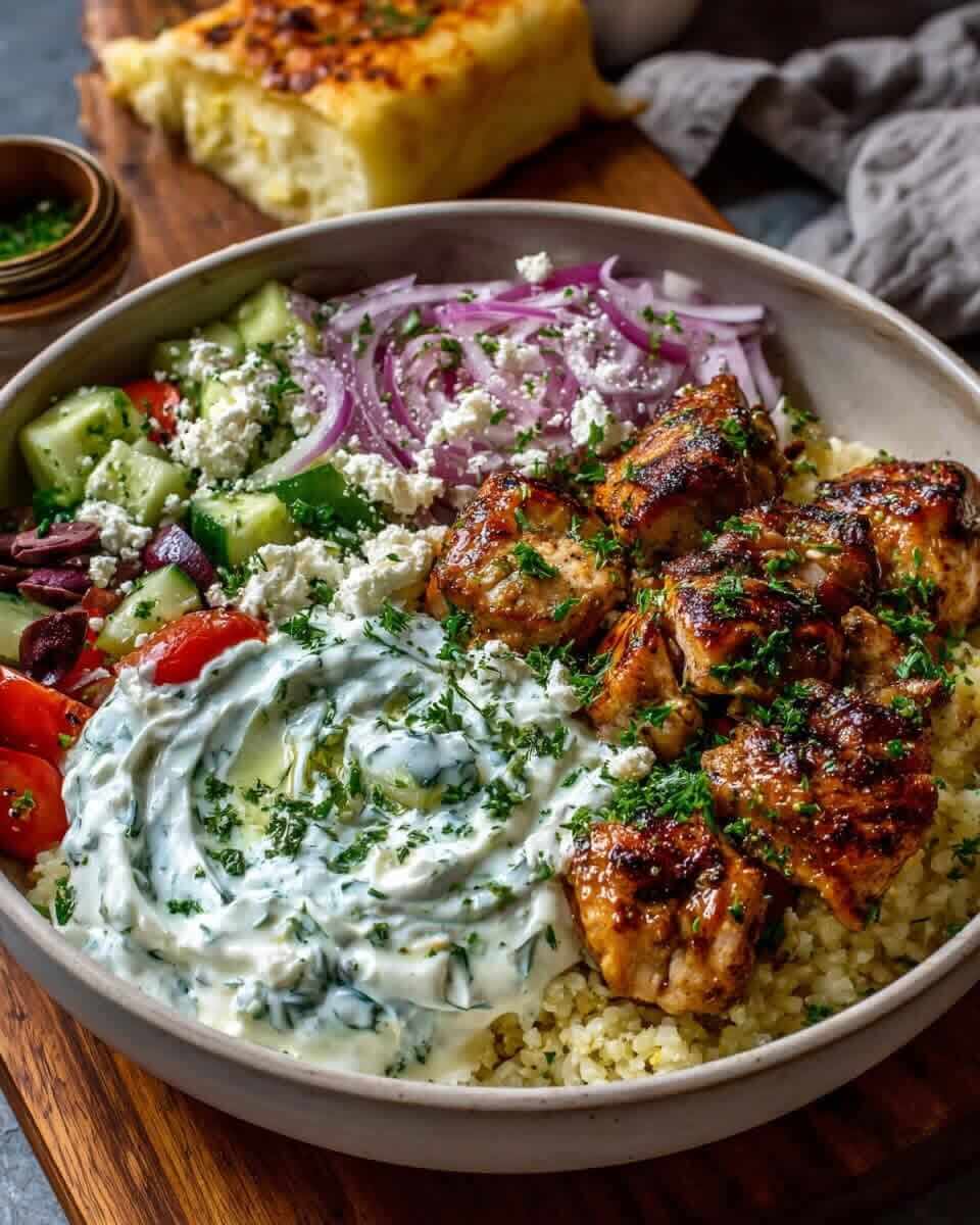 Mediterranean Greek Chicken Souvlaki Bowls with Tzatziki 1