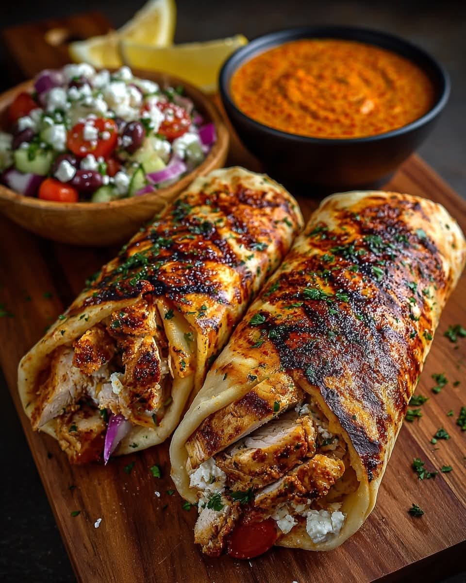 Mediterranean Cheesy Garlic Chicken Wraps 1