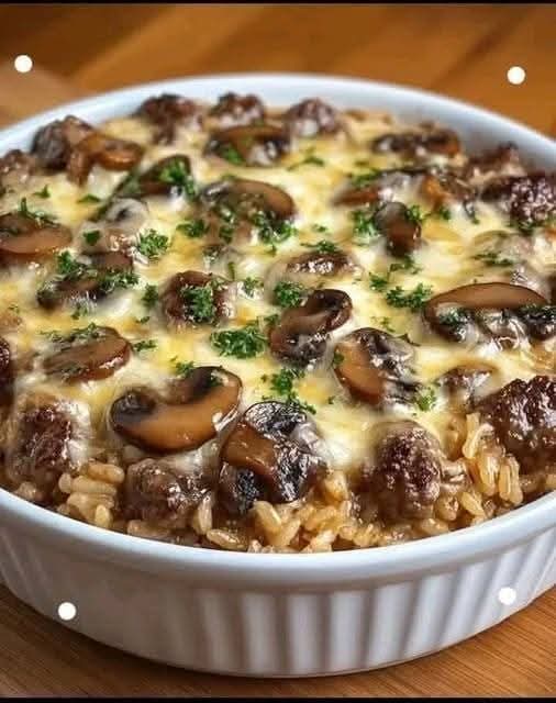 Mediterranean Creamy Beef & Mushroom Rice Bake 7