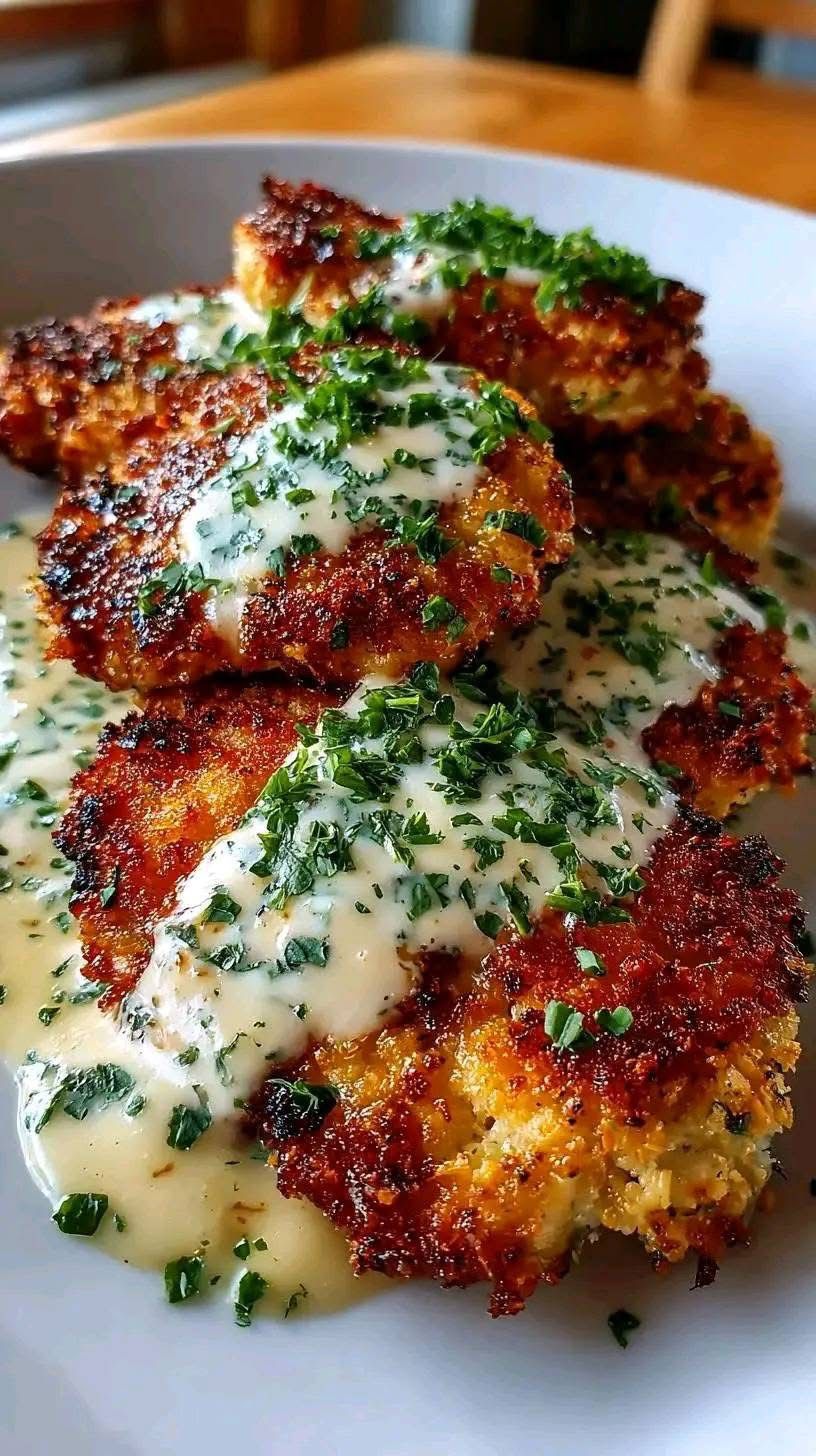 Mediterranean Parmesan Crusted Chicken with Creamy Garlic Sauce 1