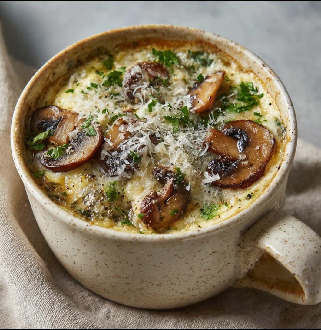 Mediterranean Lazy Girl’s Mushroom & Herb Mug Quiche 1