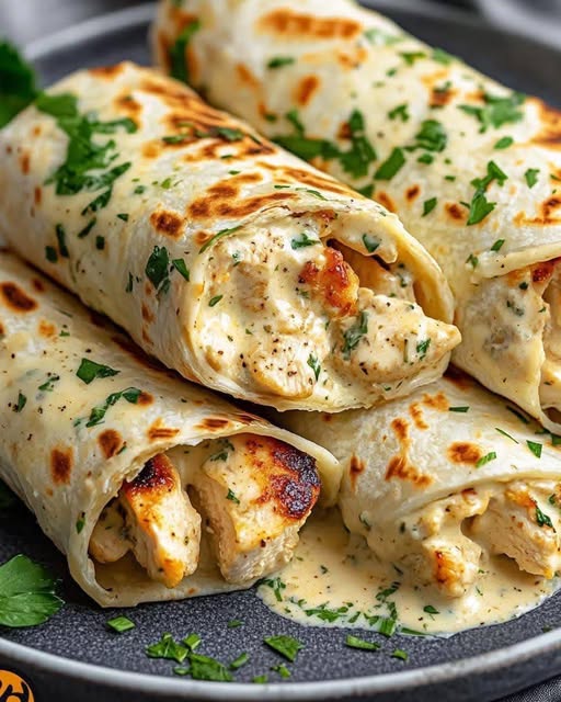 Mediterranean Savory Chicken Wraps with a Garlic Cream Sauce 1