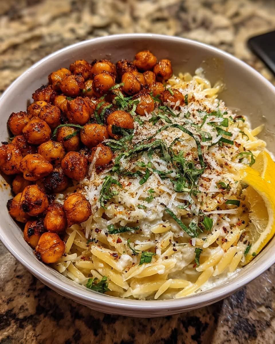 Mediterranean Creamy Lemon Ricotta Orzo with Garlic-Roasted Chickpeas 1