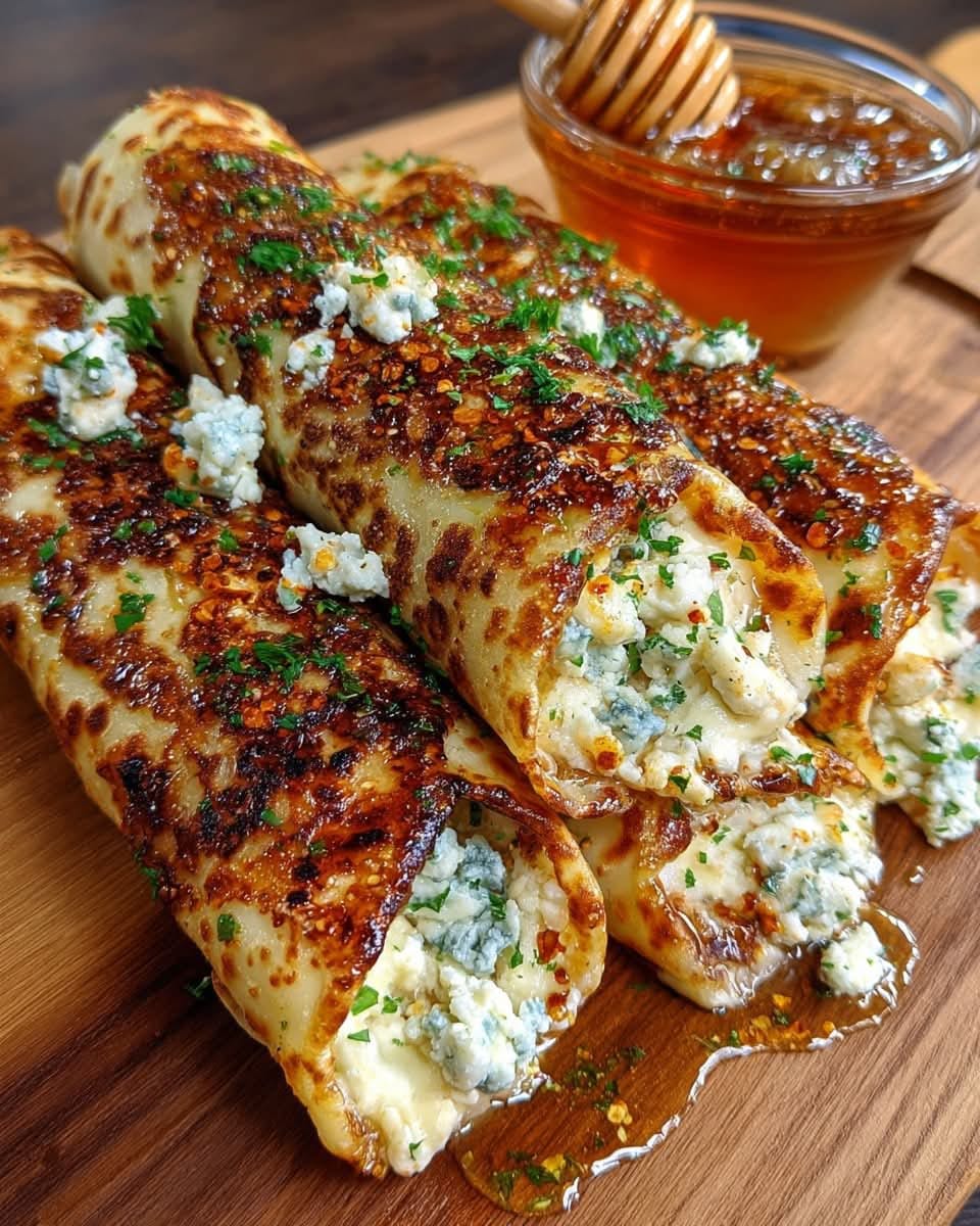 Mediterranean Crispy Baked Blue Cheese Wraps with Spicy Honey Drizzle 1