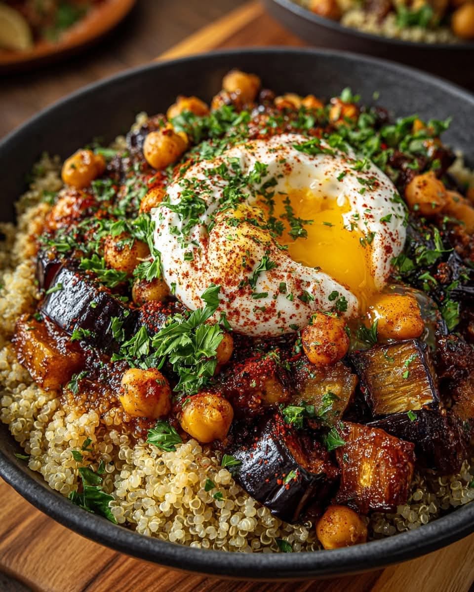 Mediterranean Roasted Eggplant & Chickpea Burrata Bowl 1