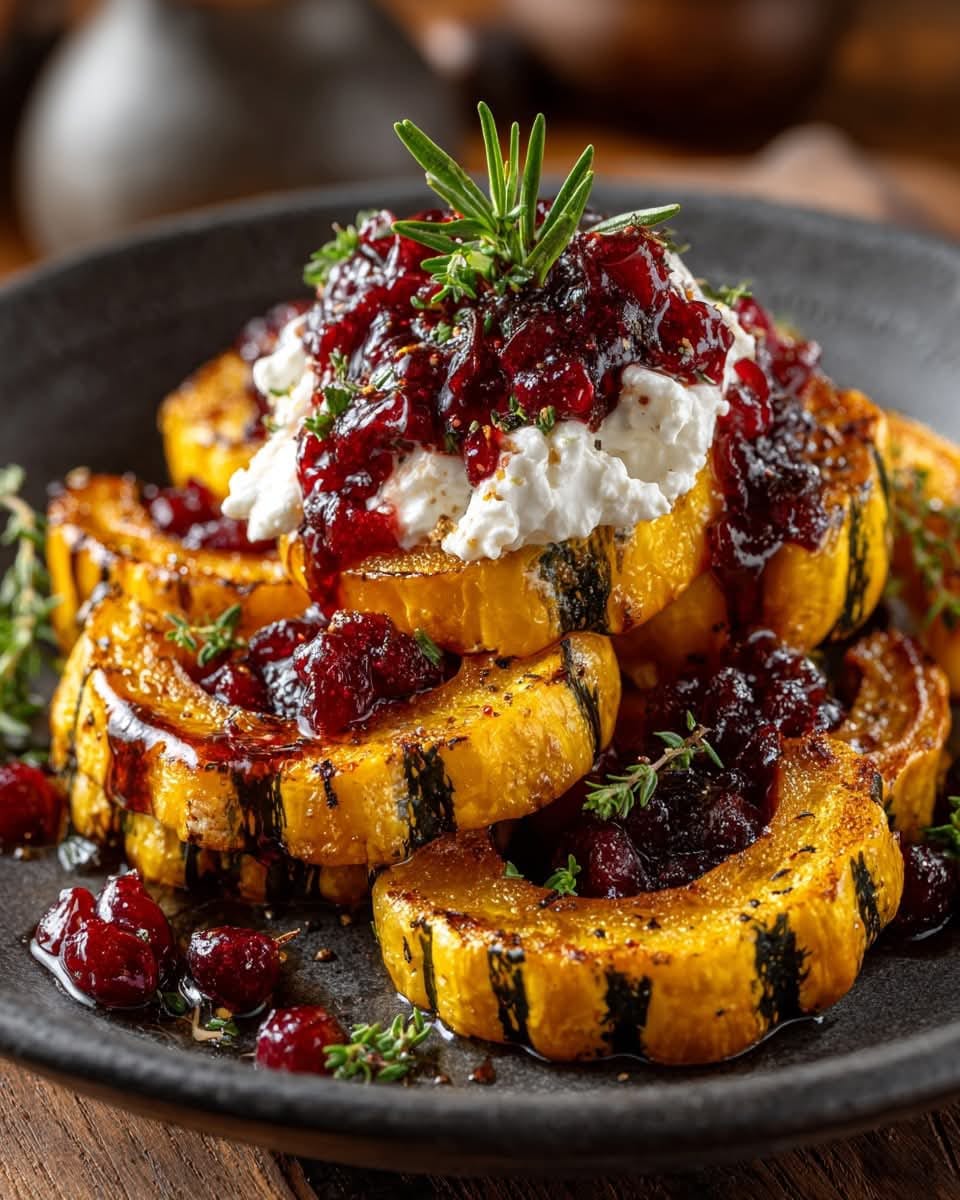 Mediterranean Caramelized Delicata Squash with Ricotta & Hot Honey Cranberry Glaze 1