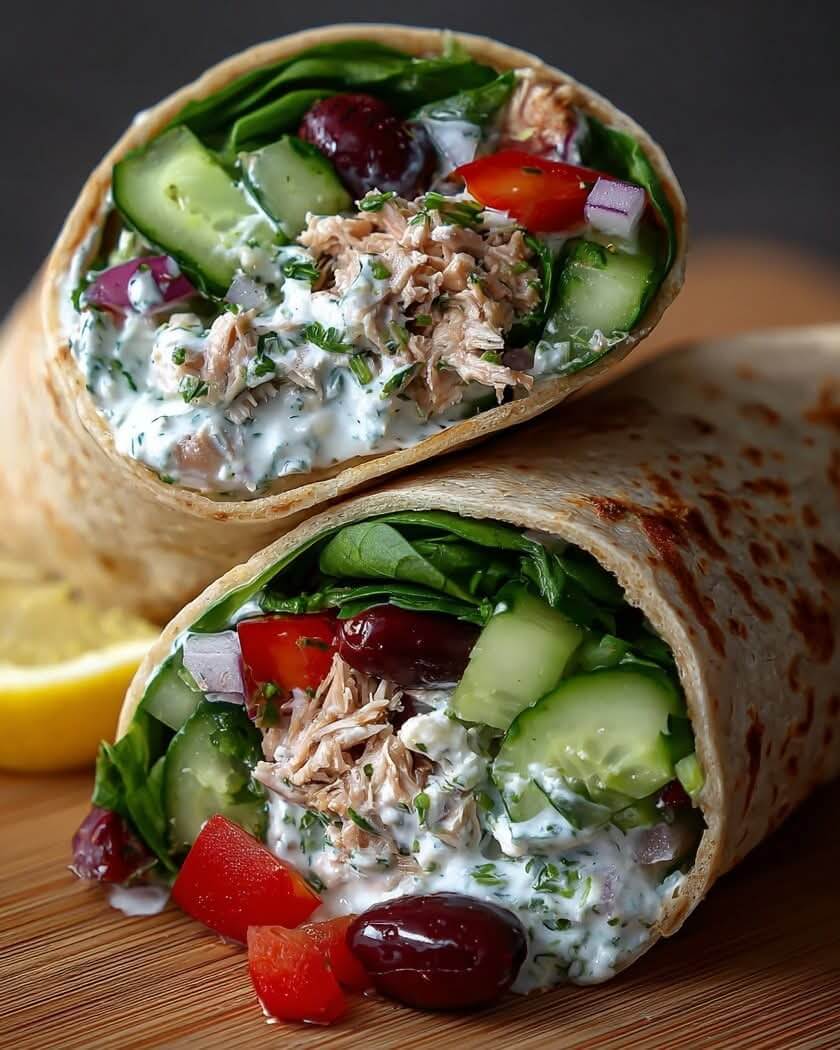 Mediterranean Greek Tuna Wraps with Tzatziki Sauce 1