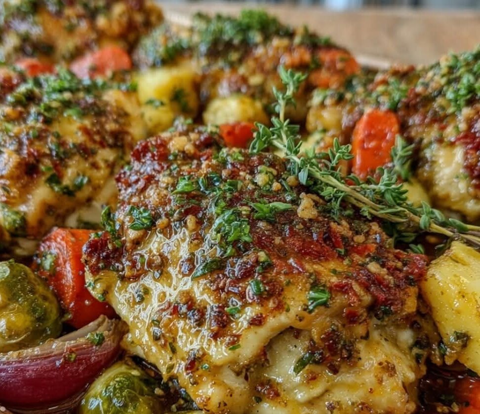 Mediterranean 30 Minute Sheet Pan Maple Garlic Chicken with Brussels and Carrots 1