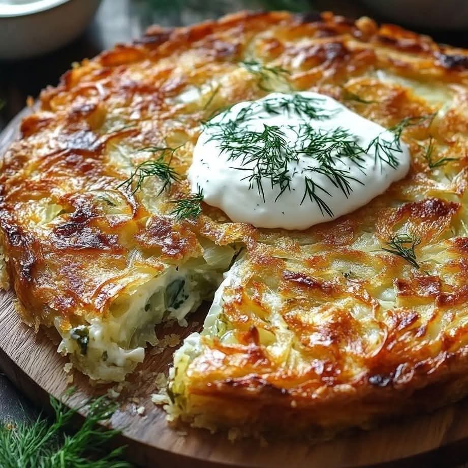 Mediterranean Crispy Cabbage Pie with Dill Cream Sauce 1