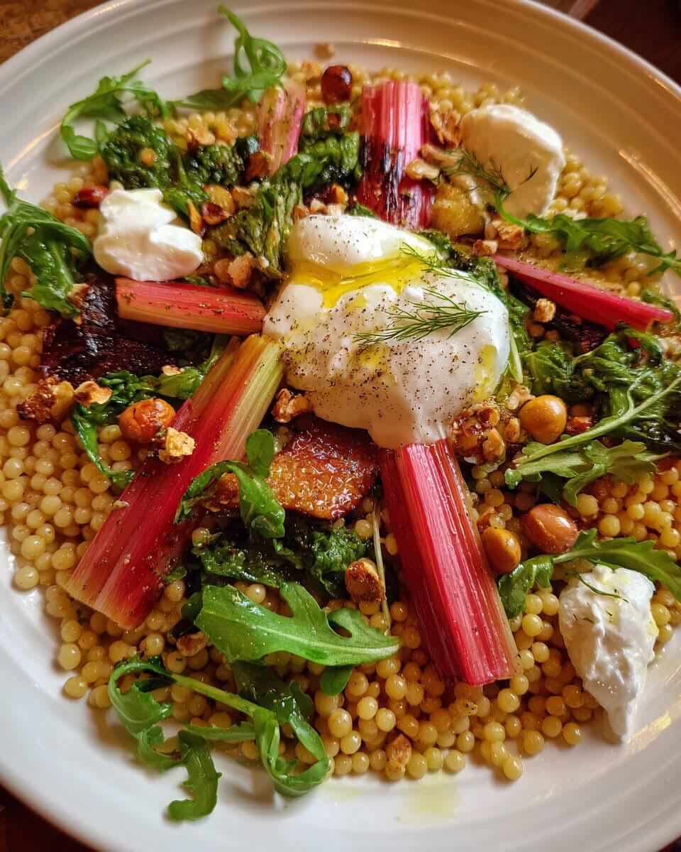 Mediterranean Grilled Rhubarb & Burrata Couscous Salad 1