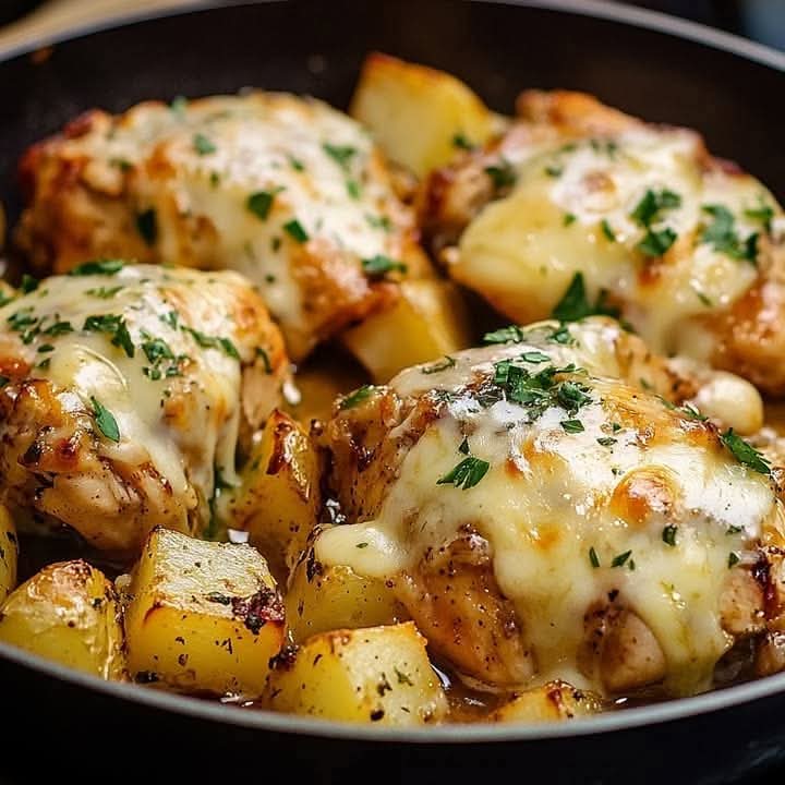Mediterranean Cheesy Baked Chicken & Potatoes Skillet 1