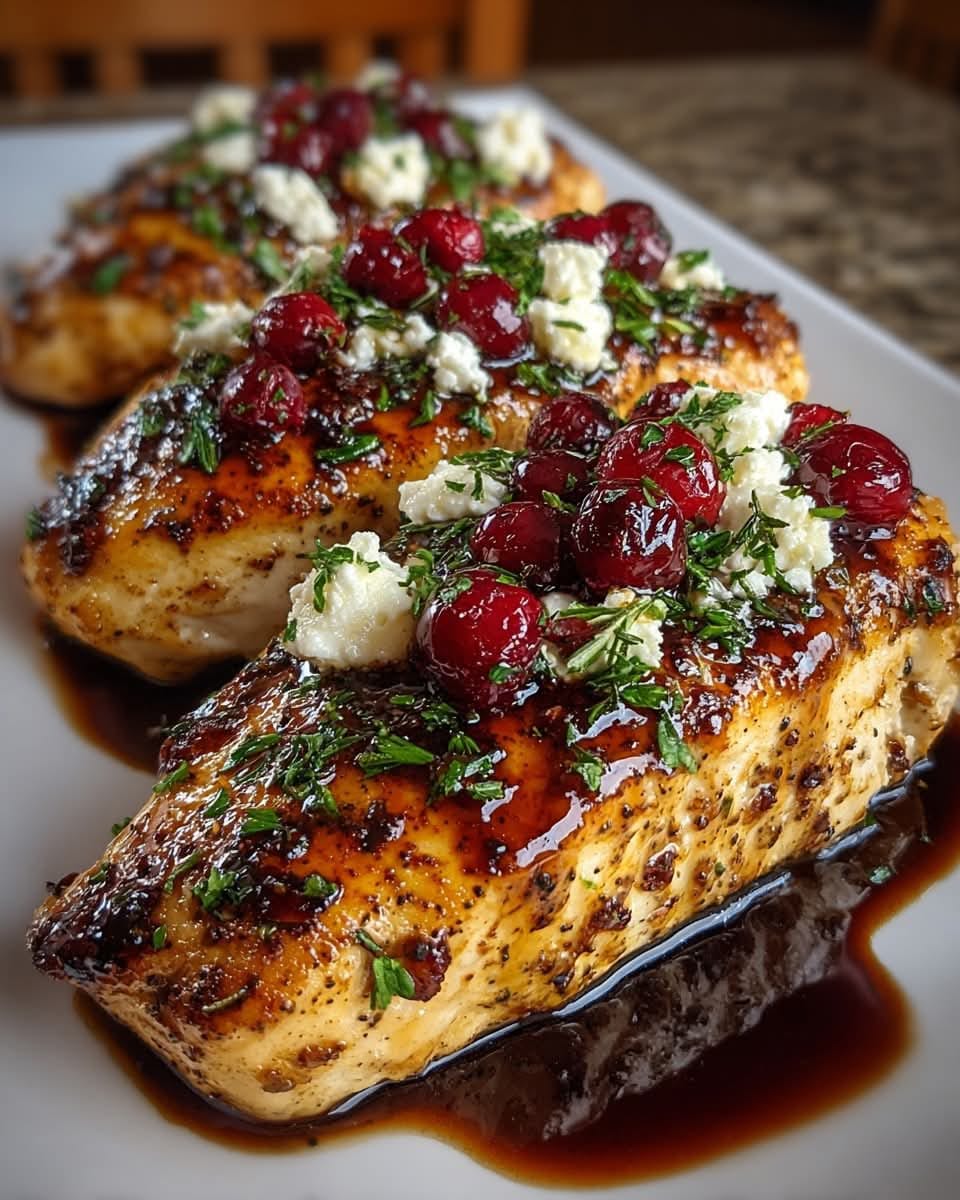 Mediterranean Honey Cranberry Chicken Bake with Balsamic Glaze & Goat Cheese 1