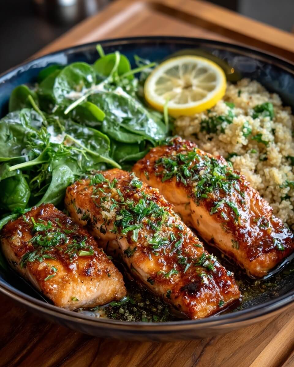 Mediterranean Lemon Herb Grilled Salmon with Quinoa & Spinach 1