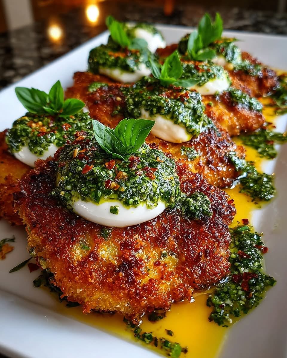 Mediterranean Italian Basil Chicken Cutlets with Pesto and Burrata Topping 1