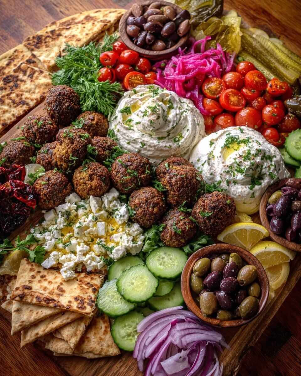 Mediterranean Burrata & Greek Falafel Mezze Grazing Board 1
