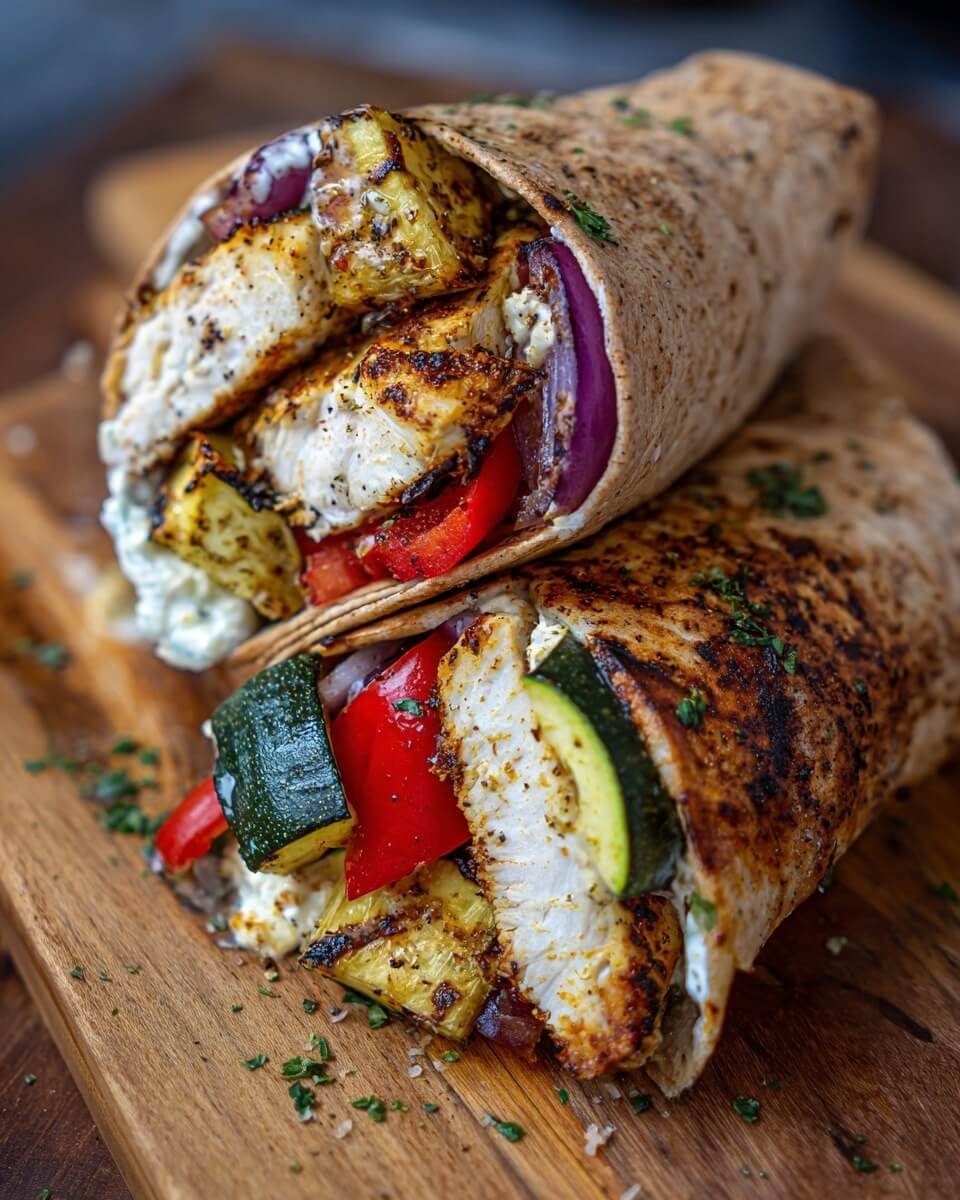 Mediterranean Greek Chicken & Roasted Veggie Wraps 1