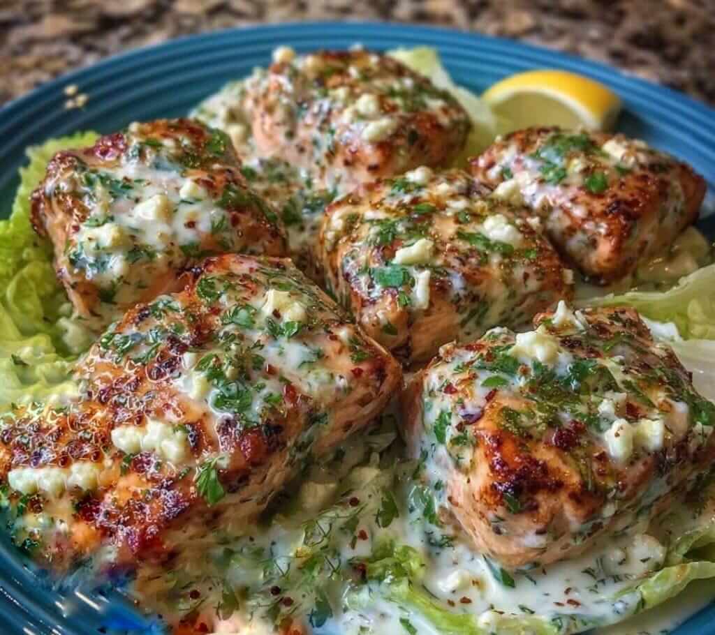 Mediterranean Lime Pepper Salmon Bites Lettuce Boats With Creamy Cottage Herb Sauce 1