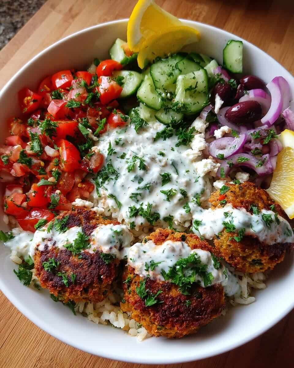 Mediterranean Greek Falafel Souvlaki Bowls with Garlic Sauce 1