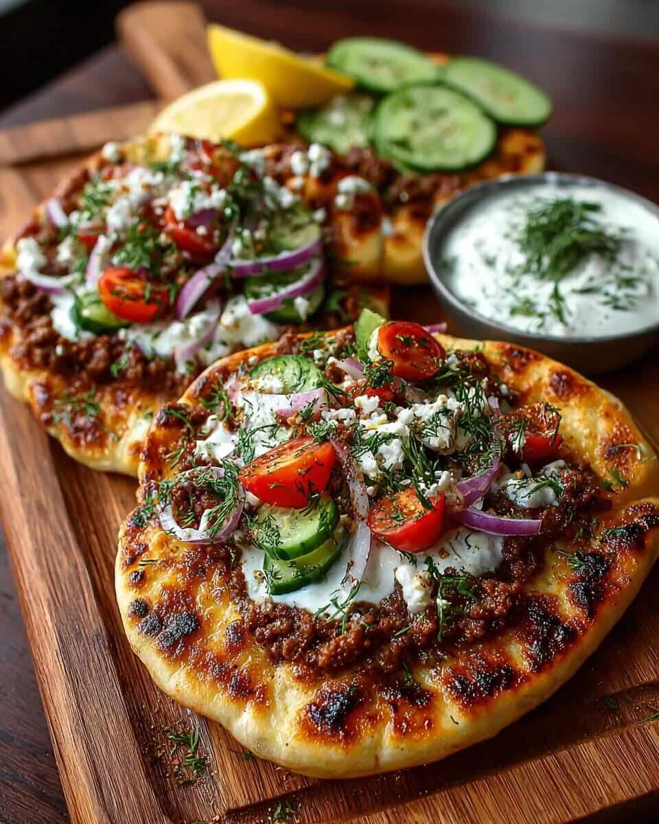 Mediterranean Greek Beef Flatbreads with Garlic Yogurt Sauce 1