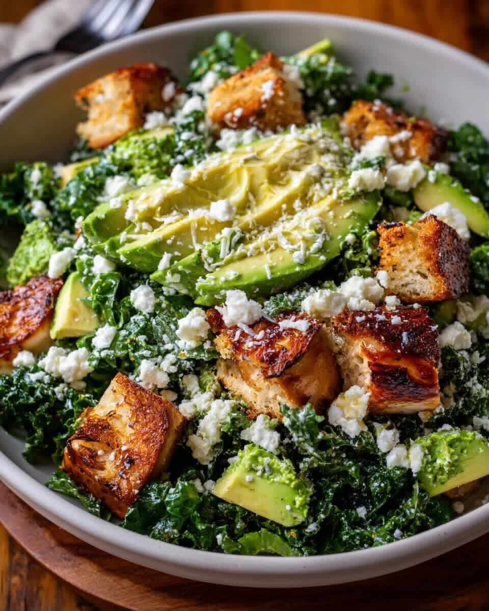 Mediterranean Kale Caesar Salad with Lemon-Pesto Dressing & Feta 1